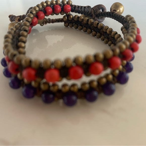 4 / 20 $ SALE Set Two beaded and brass bracelets with bells 7.5 inches - Picture 3 of 3